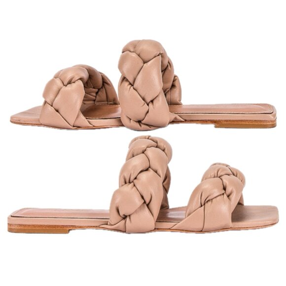 RAYE Braid Leather Strap & Sole Square-Toe Flat Slide Sandals (Nude) - Picture 3 of 16